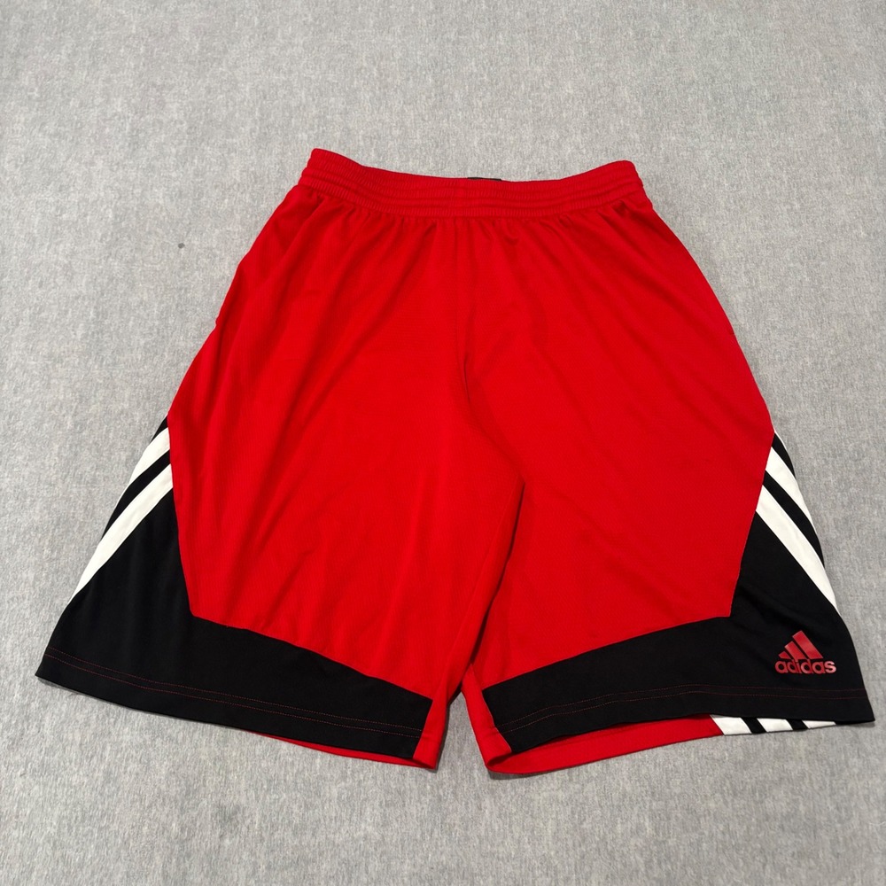 Adidas Mens Basketball Shorts Red Black White 3 Stripe Mesh Size Large RN 88387